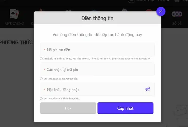 Quy định về nạp tiền